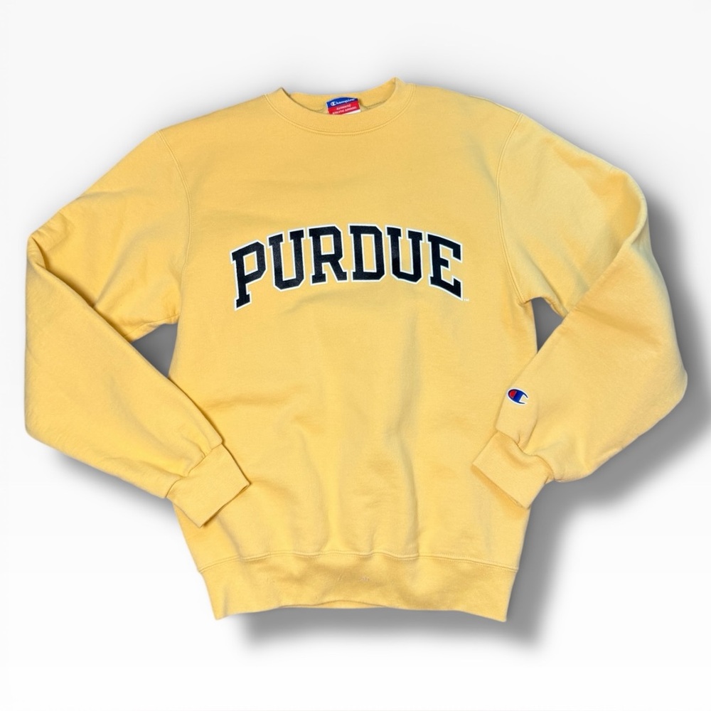 Vintage Champion Purdue Yellow Sweatshirt Crew Neck Loungewear Unisex Size S - Picture 2 of 8
